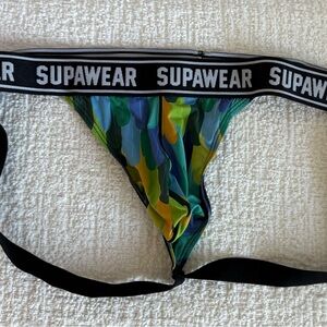Men's Patterned Swim Brief - Blue, Green, and Yellow